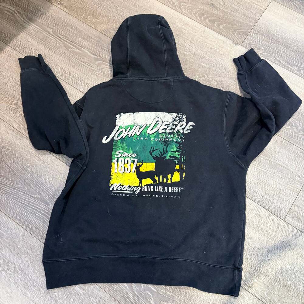 John Deere Graphic Hoodie Black Large - Nothing Runs Like A Deere